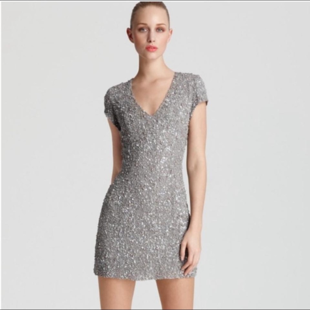 Parker silver/grey beaded cocktail dress